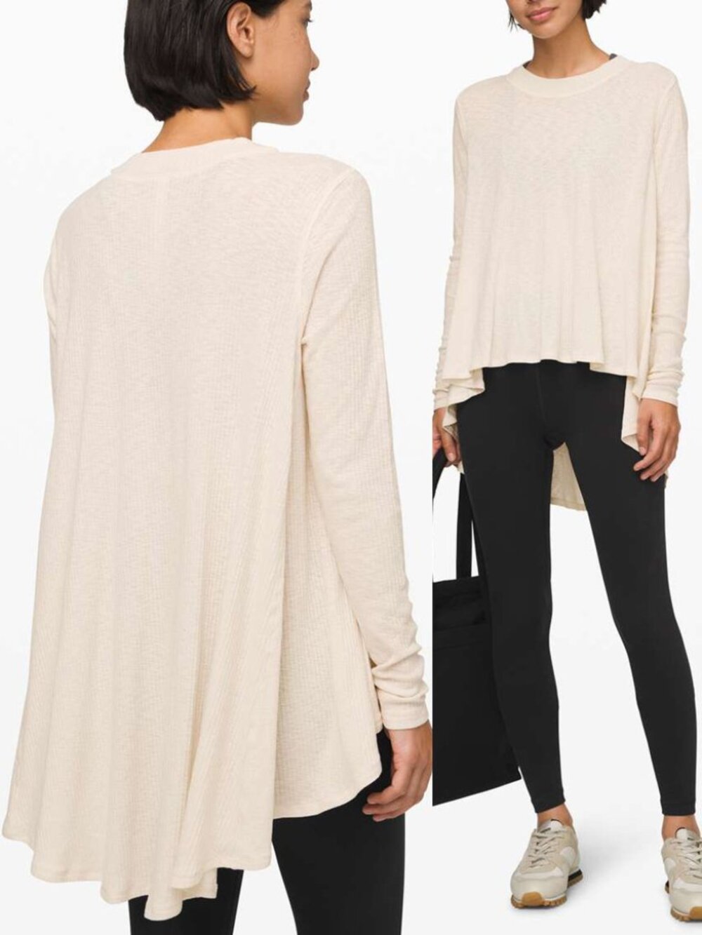 Lululemon Dare to Drape Long Sleeve L Light Ivory High Low Flowy Lightweight $88